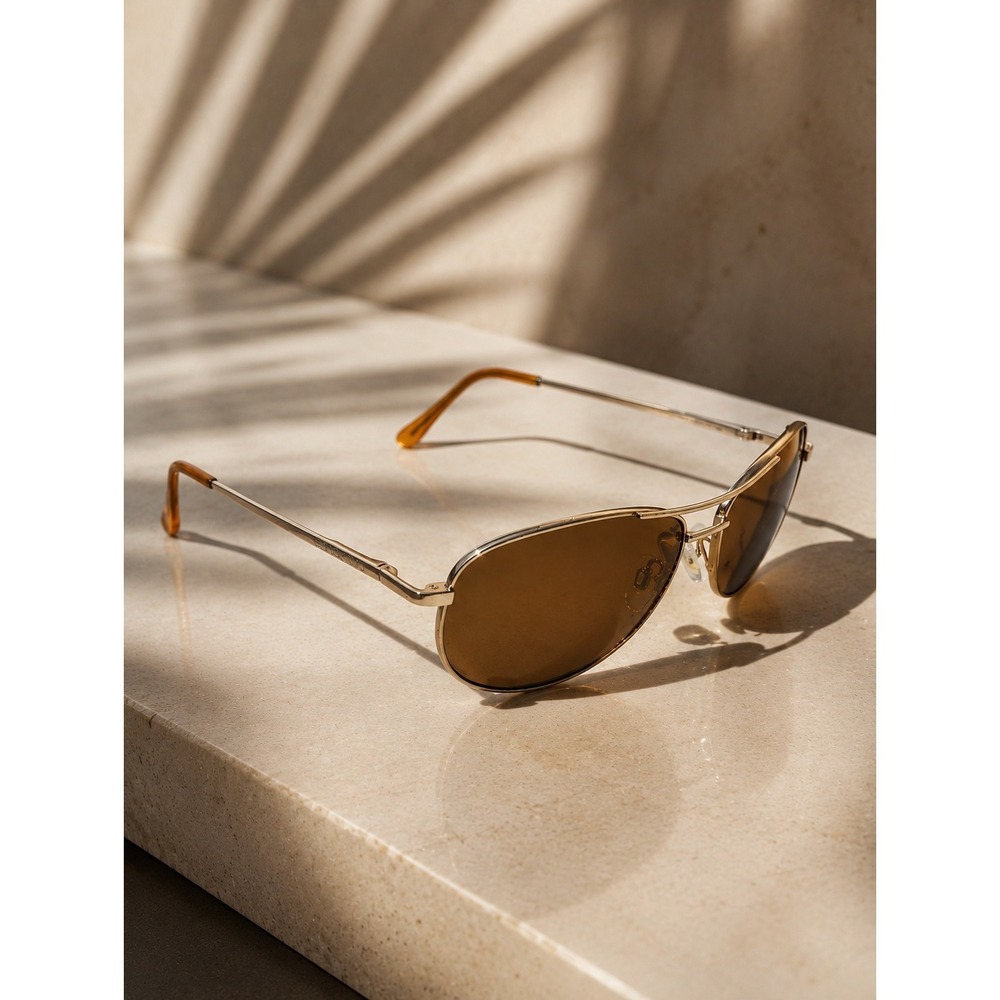 Poloroid Suncloud Patrol Aviator‎ Sunglasses Gold Metal Frames Brown Lens Unisex